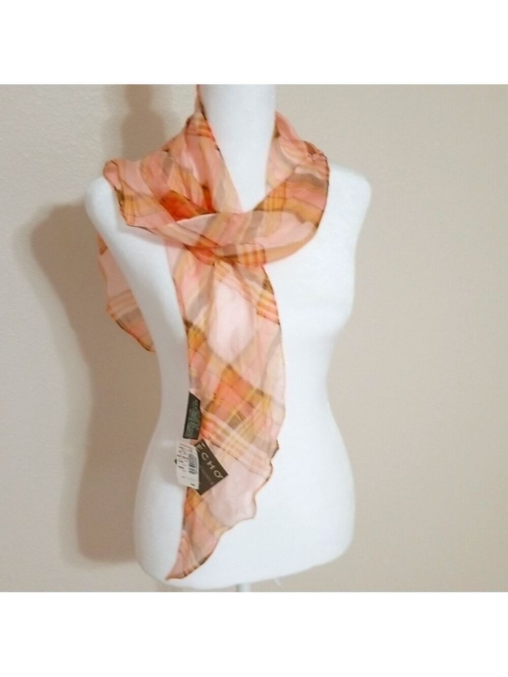 ECHO scarf, made in Japan ,100% silk ,pinks & brown.,5.5" wide and 60" long.NWT